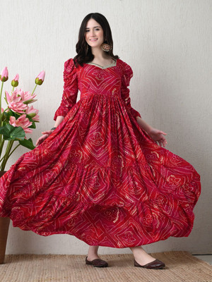 Vishva creation Women Fit and Flare Red Maxi/Full Length Dress