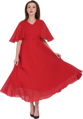 MUZUN Women A-line Red Maxi/Full Length Dress