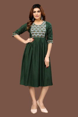 Opera Fashion Women Fit and Flare Dark Green Midi/Calf Length Dress