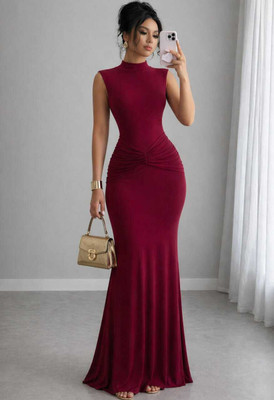 METRONAUT Women Fit and Flare Maroon Maxi/Full Length Dress
