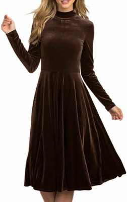 ARSH LIFESTYLE Women A-line Brown Maxi/Full Length Dress
