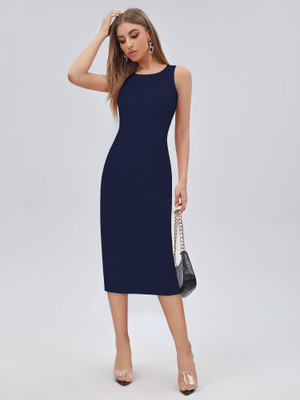 HOC's Women Bodycon Blue Midi/Calf Length Dress