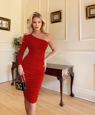 Traquila Women Bodycon Red Knee Length Dress