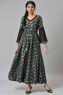 Aurelia Women Fit and Flare Black Midi/Calf Length Dress