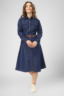 Krisha Collection Women Ethnic Dress Blue Knee Length Dress