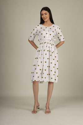 indgg Women A-line Multicolor Midi/Calf Length Dress