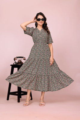 GLAM COUTURE Women Fit and Flare Black Midi/Calf Length Dress