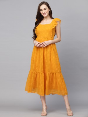 AAYU Women Fit and Flare Yellow Dress