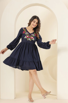 Kezlin Women Fit and Flare Multicolor Above Knee/Mid Thigh Length Dress