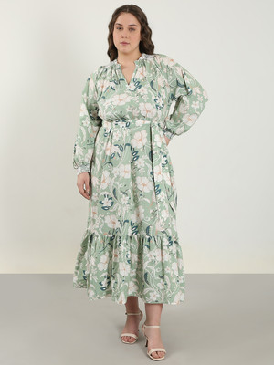 Vero Moda Curve Women Fit and Flare Green Maxi/Full Length Dress