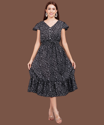 Oh Mi Dios Women Fit and Flare Black Midi/Calf Length Dress