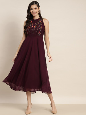 Jompers Women A-line Purple Maxi/Full Length Dress