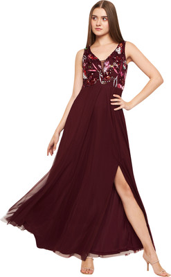 Martini Women Gown Maroon Maxi/Full Length Dress