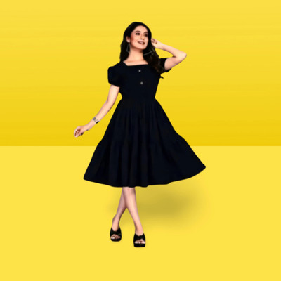 Neminath Women Ethnic Dress Black Midi/Calf Length Dress