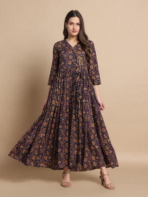 METRONAUT Women A-line Dark Blue Knee Length Dress