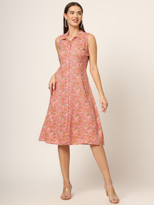 DIVENA Women A-line Pink Midi/Calf Length Dress