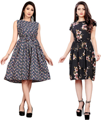 maruti fab Women Fit and Flare Multicolor Knee Length Dress