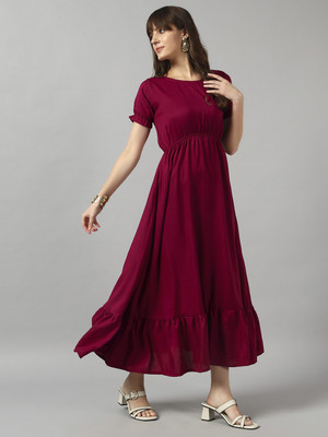Krunal Raiyani Women Fit and Flare Maroon Maxi/Full Length Dress