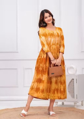 fashionstreet Women Gown Yellow Knee Length Dress