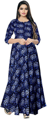 HouseOfCommon Women A-line Blue Maxi/Full Length Dress