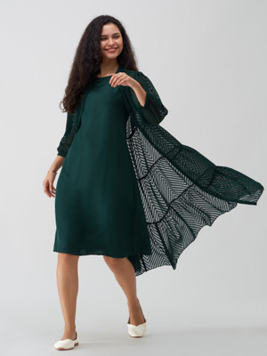 AASK Women Fit and Flare Dark Green Midi/Calf Length Dress