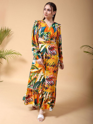 The Indian Garage Co. -Freehand Women Fit and Flare Multicolor Maxi/Full Length Dress