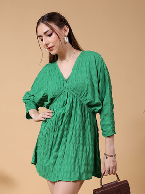 The Indian Garage Co. -Freehand Women Fit and Flare Green Above Knee/Mid Thigh Length Dress
