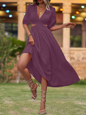 Moda Rapido Women Fit and Flare Purple Midi/Calf Length Dress