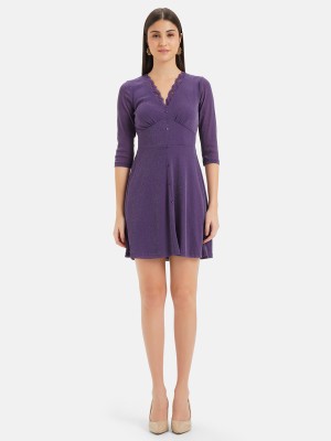 KAZO Women Fit and Flare Purple Dress