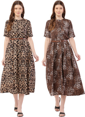 HEAVENS CREATIONS Women Fit and Flare Brown Midi/Calf Length Dress