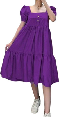 HouseOfCommon Women Fit and Flare Purple Knee Length Dress