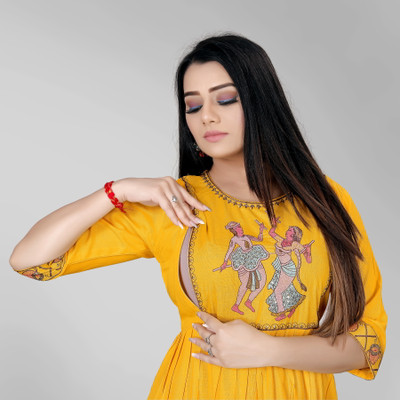 sheladiya Women Fit and Flare Yellow Midi/Calf Length Dress