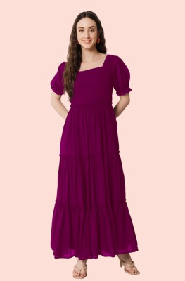 Jash Creation Women Fit and Flare Purple Dress