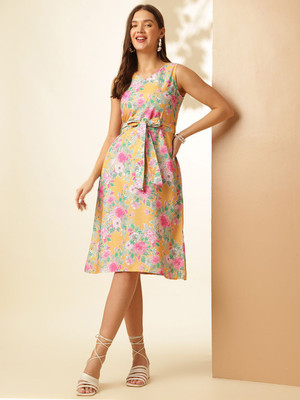 ANOUK Women A-line Yellow Midi/Calf Length Dress