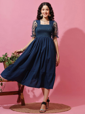Sheetal Accociates Women Fit and Flare Blue Midi/Calf Length Dress