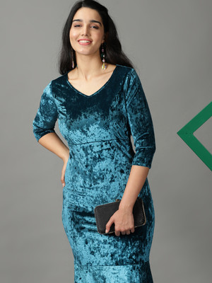 SHOWOFFFF Women Wrap Blue Maxi/Full Length Dress
