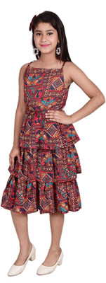 MYKUKI Women Ruffled Multicolor Midi/Calf Length Dress