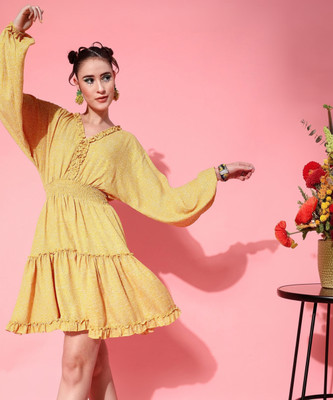 STREET9 Women Peplum Yellow Knee Length Dress