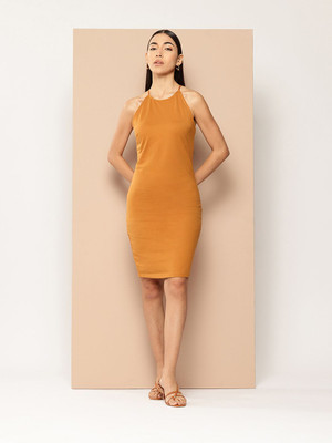 CHEMISTRY Women Bodycon Brown Knee Length Dress