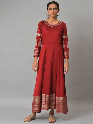 W Women Fit and Flare Red Maxi/Full Length Dress