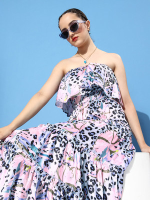 KASSUALLY Women Fit and Flare Blue Maxi/Full Length Dress