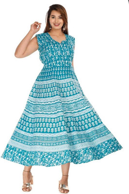 HouseOfCommon Women Fit and Flare Multicolor Maxi/Full Length Dress