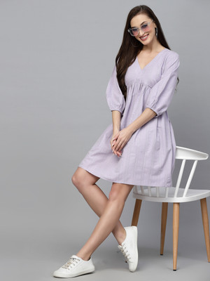 Stylum Women Fit and Flare Grey Above Knee/Mid Thigh Length Dress
