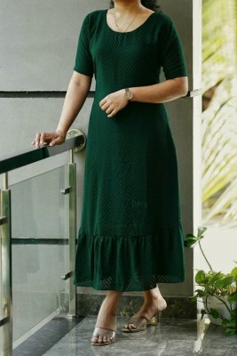 R V Fashion Women A-line Dark Green Dress