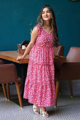 Fashion2wear Women Fit and Flare Pink Knee Length Dress