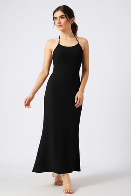 OOTDFY Women Bodycon Black Maxi/Full Length Dress