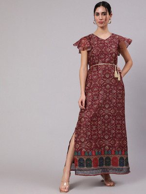 ANOUK Women A-line Purple Maxi/Full Length Dress