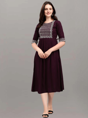 HouseOfCommon Women Fit and Flare Multicolor Midi/Calf Length Dress