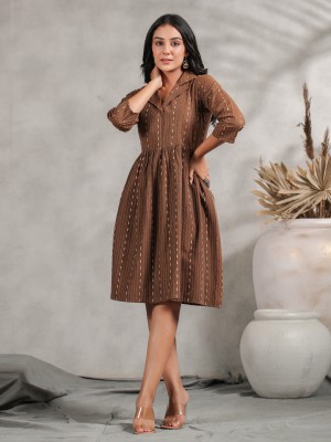 anubhutee Women Fit and Flare Brown, Beige Dress