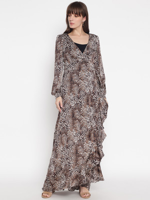 GUESS Women Wrap Brown Maxi/Full Length Dress